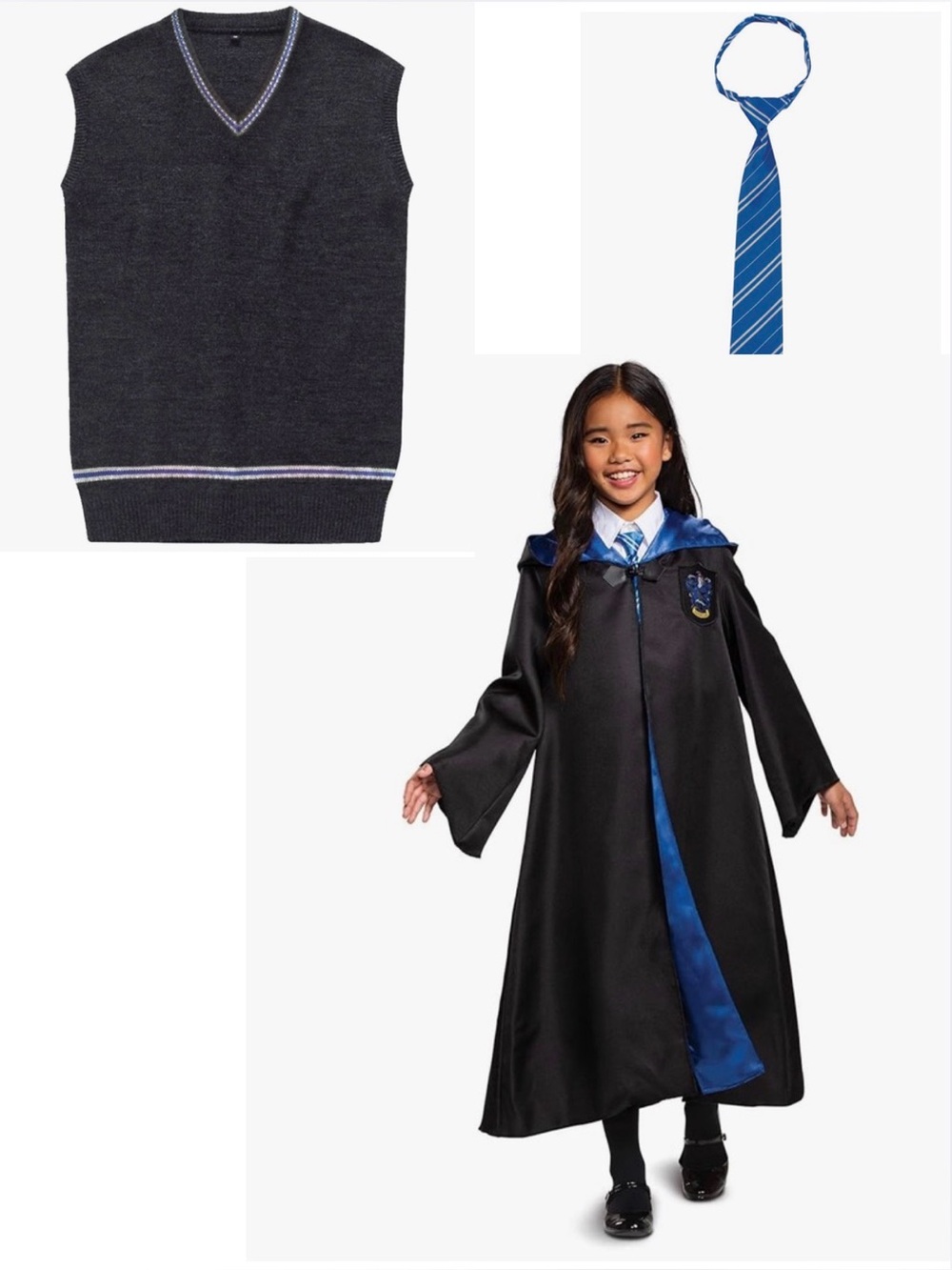 Harry Potter Ravenclaw Costume Set * Size L 10-12 * Robe Vest Tie * Disguise